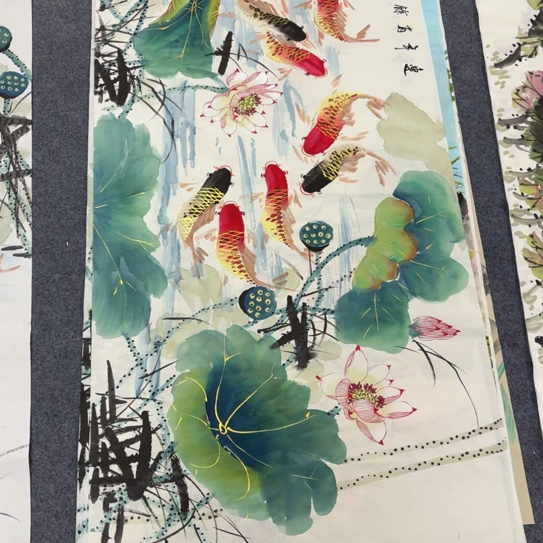 国画140×70金线鱼画画画画
