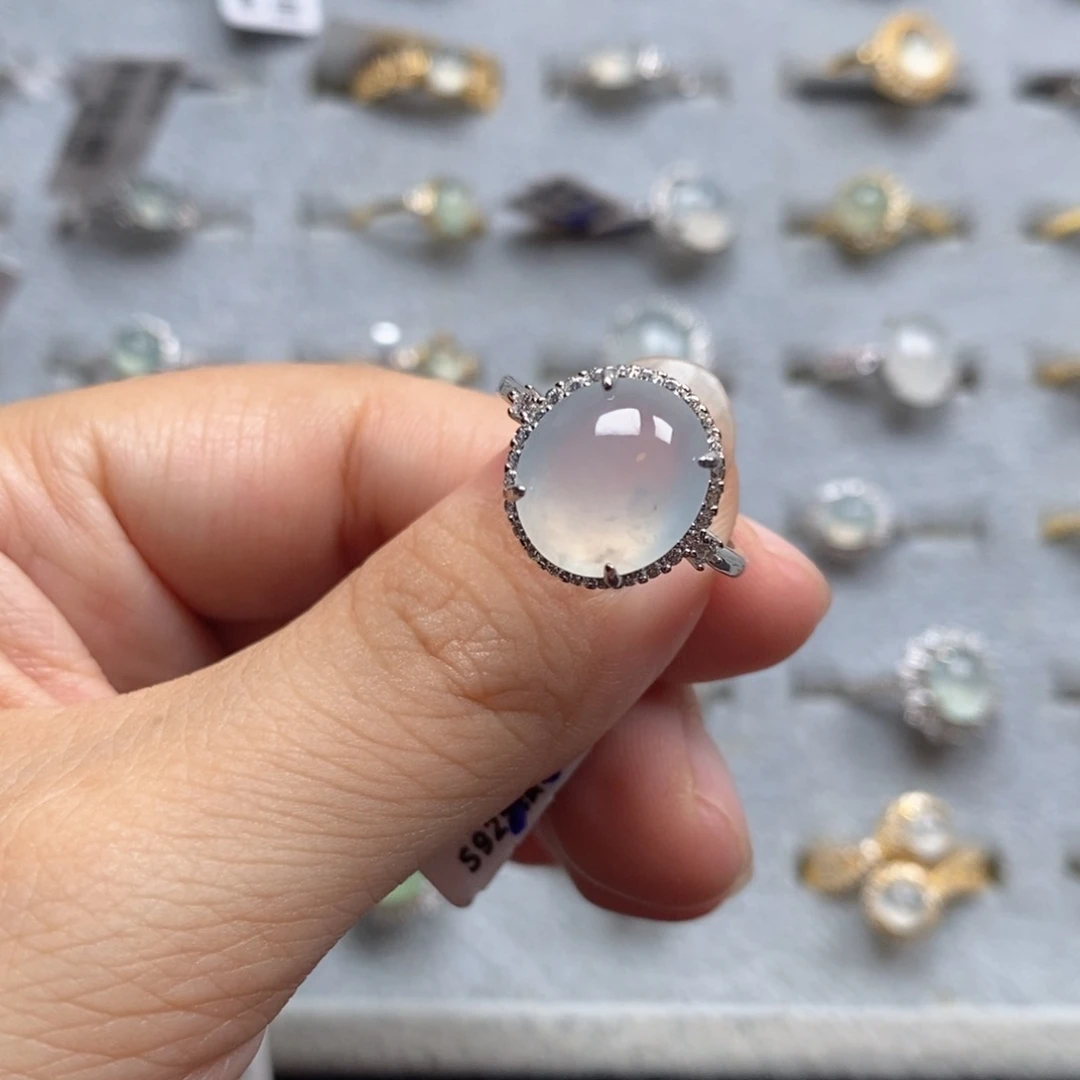 翡翠戒指银S925镶嵌戒指