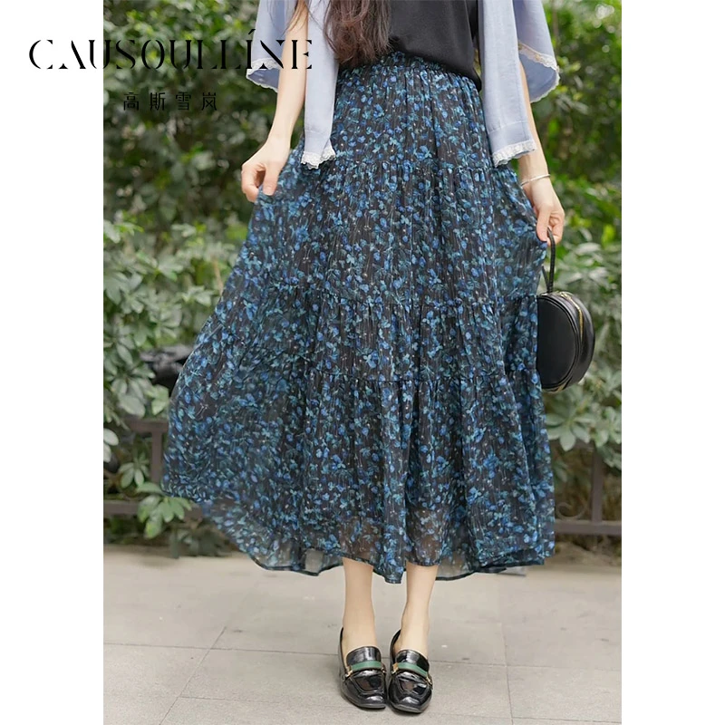 高斯雪岚【夏装上新】夏季百搭显瘦雪纺半身裙气质中长款25261665