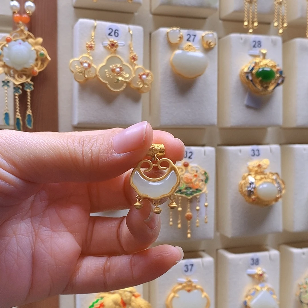 和田玉颈饰银S925镶嵌