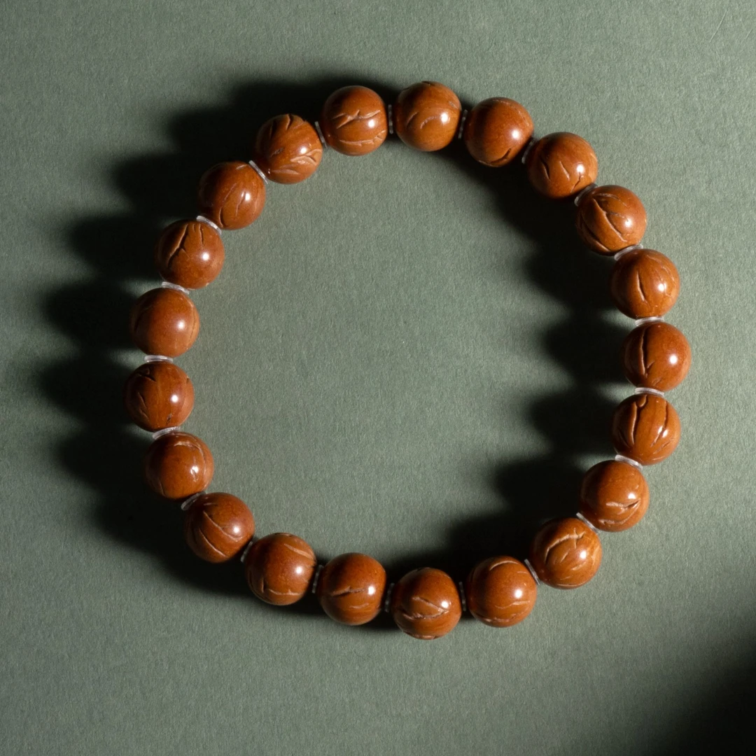 10mm+龙纹桃核光珠圆珠文玩手串单圈《龙珠》小尺寸自然返油变红