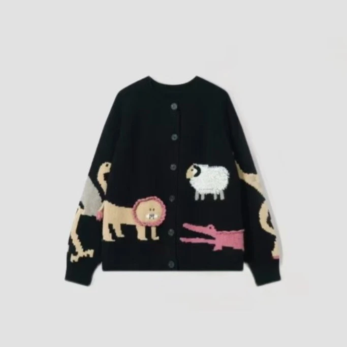 2025早春新款手工重工款毛衣时尚立体提花开衫毛衣动物