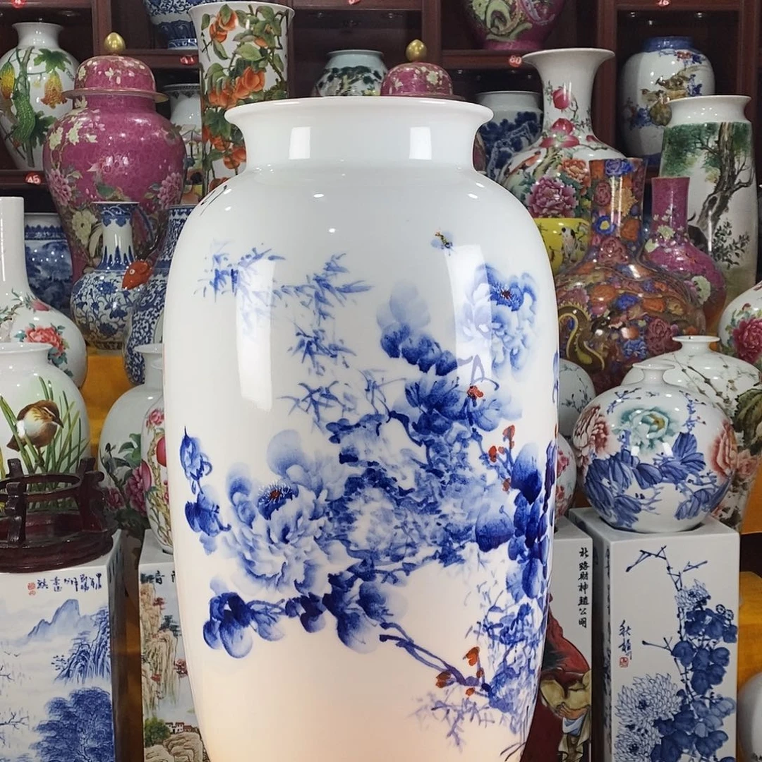 摆件陶景德镇陶瓷青花冬瓜瓶