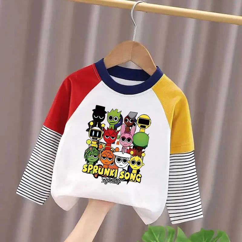 纯棉男女童长袖t恤春秋童装卡通Sprunki儿童宝宝打底上衣节奏盒子