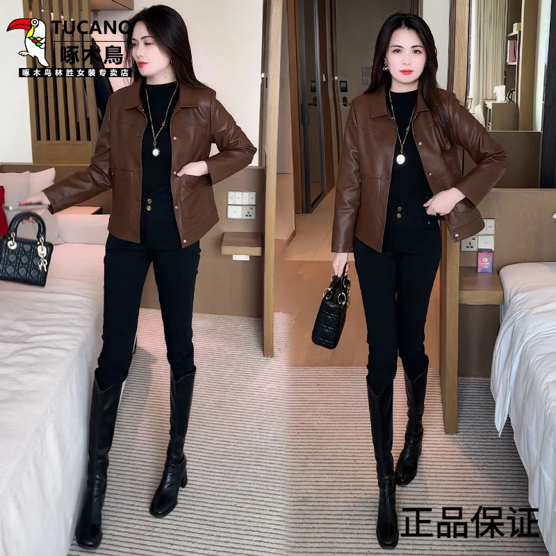 啄木鸟皮衣短外套女2025秋季新款韩版时髦洋气显瘦小个子短款PU皮