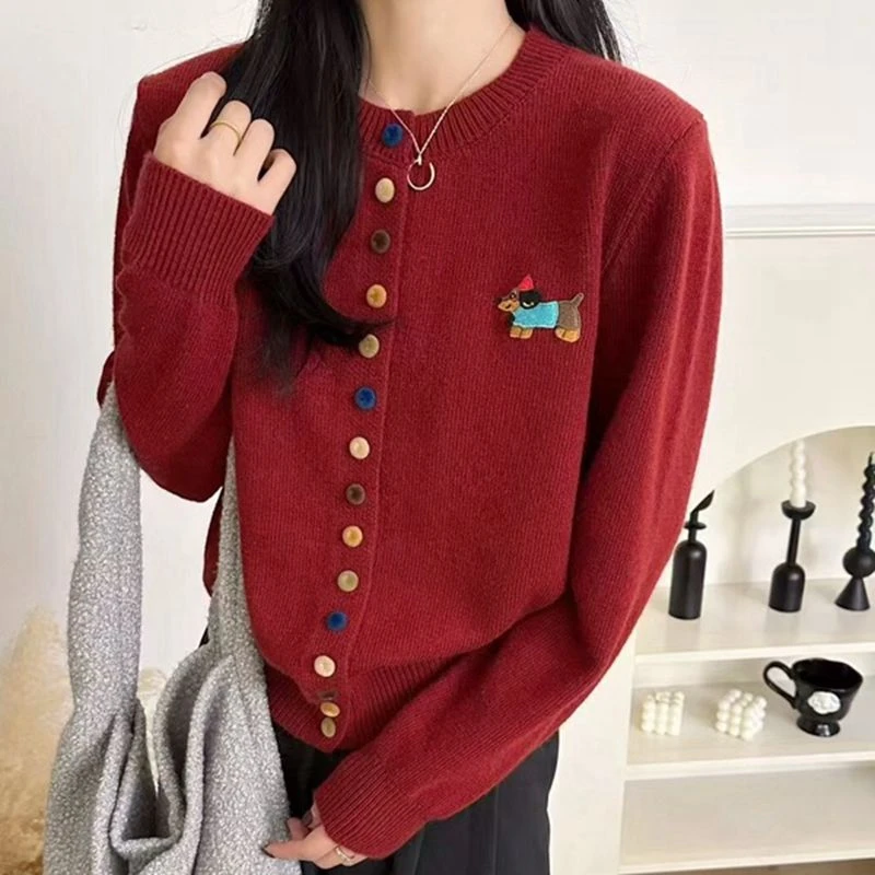 250斤大码女装春新款彩色扣圆领针织开衫毛衣韩版外套减龄上衣