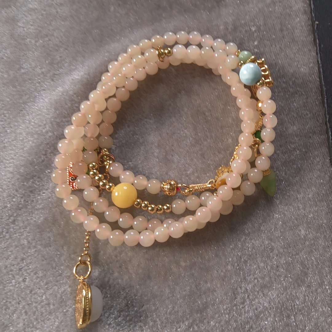 天然和田玉藕粉多用款项链手串多层