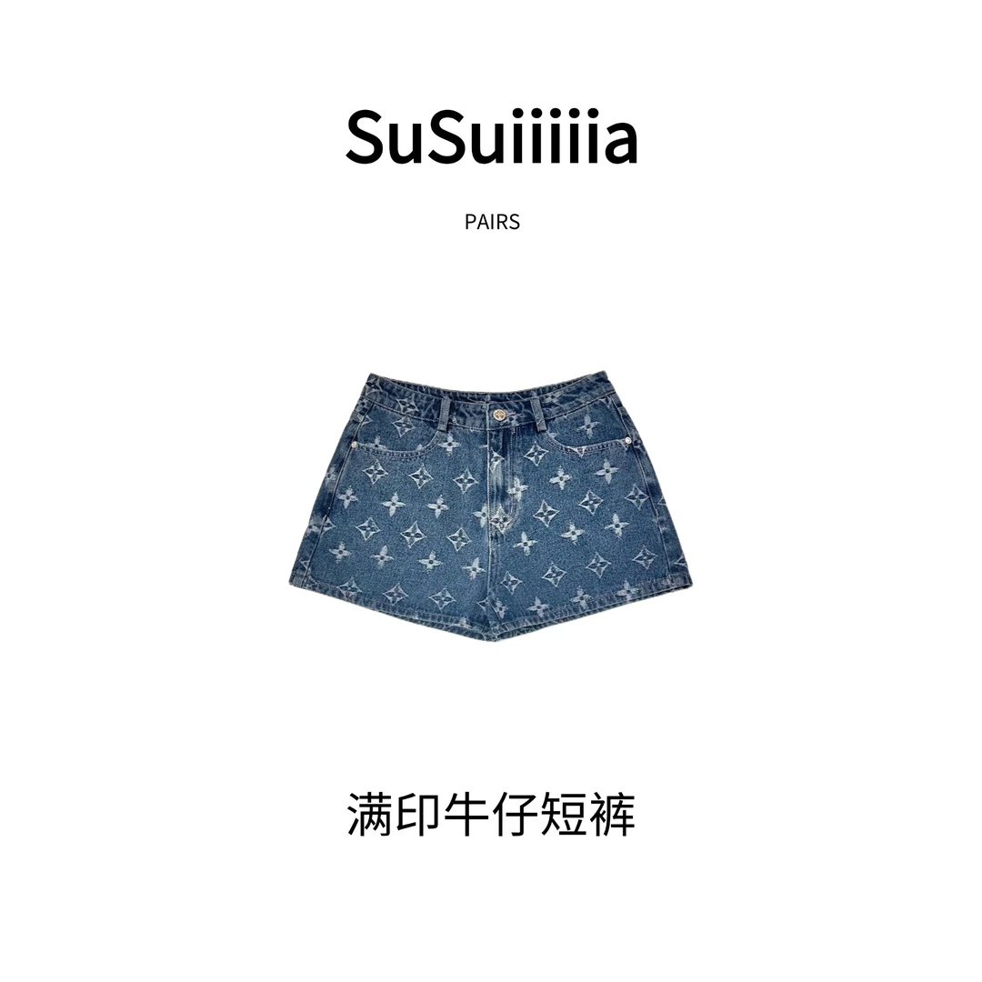 【牛仔短裤1.0】设计师满印提花牛仔短裤007