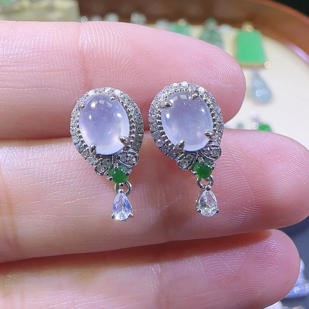 翡翠18K金镶嵌耳饰耳钉