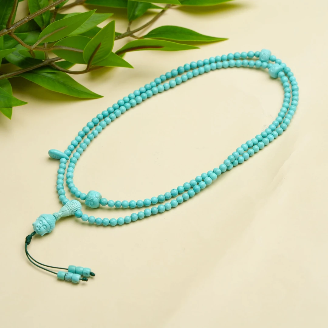 【虫二原创】3.8mm左右天然湖北绿松设计款圆珠108手持多样性发一件