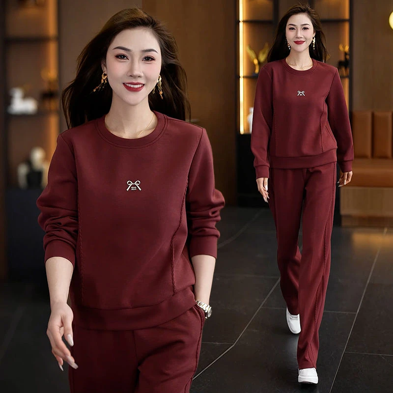 休闲运动套装女春秋季2025新款时尚洋气显瘦圆领卫衣跑步服两件套