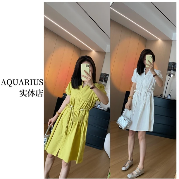 【AQUARIUS 】(时光旅人)韩系V领连衣裙55206