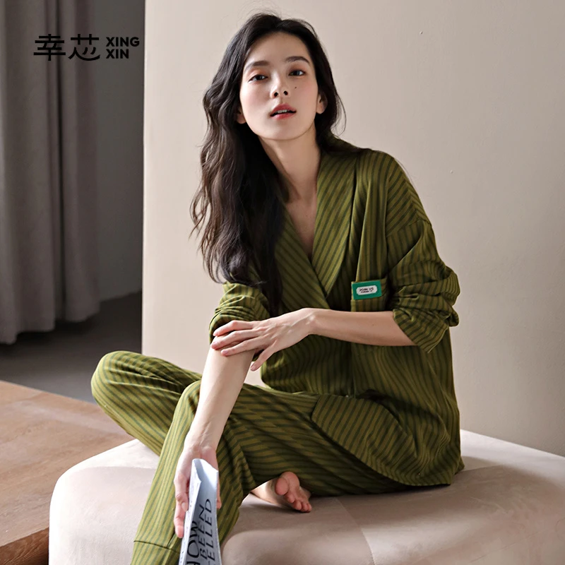 幸芯和服睡衣女士春秋季纯棉长袖汉服套装秋冬新款日式条纹家居服