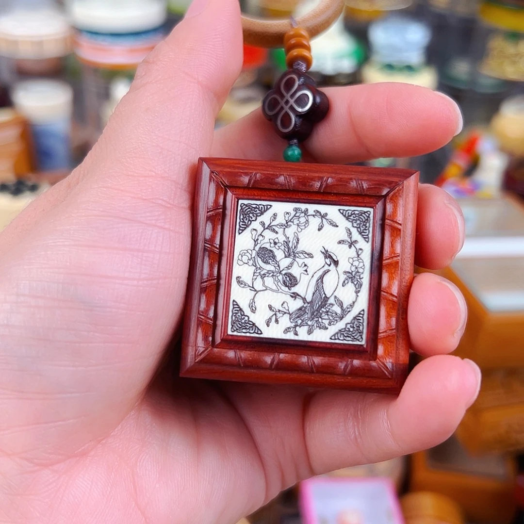 掌中宝白头翁图麻将块黄蛉盒配小黄