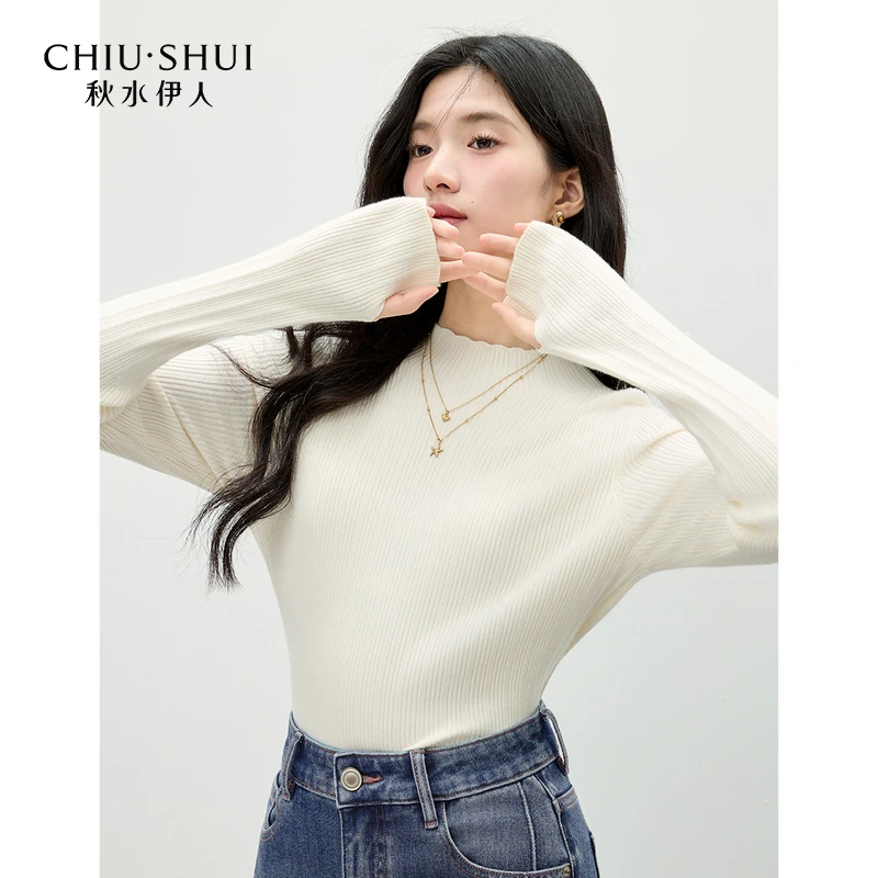 秋水伊人弹力修身上衣2025年冬季新款女毛针织衫625408A100002