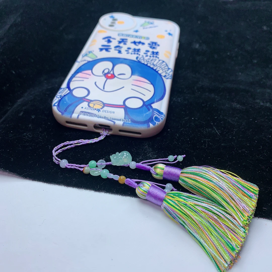 天然缅甸a货翡翠冰种小貔貅手链挂链流苏纯手工编制 多样性发其一