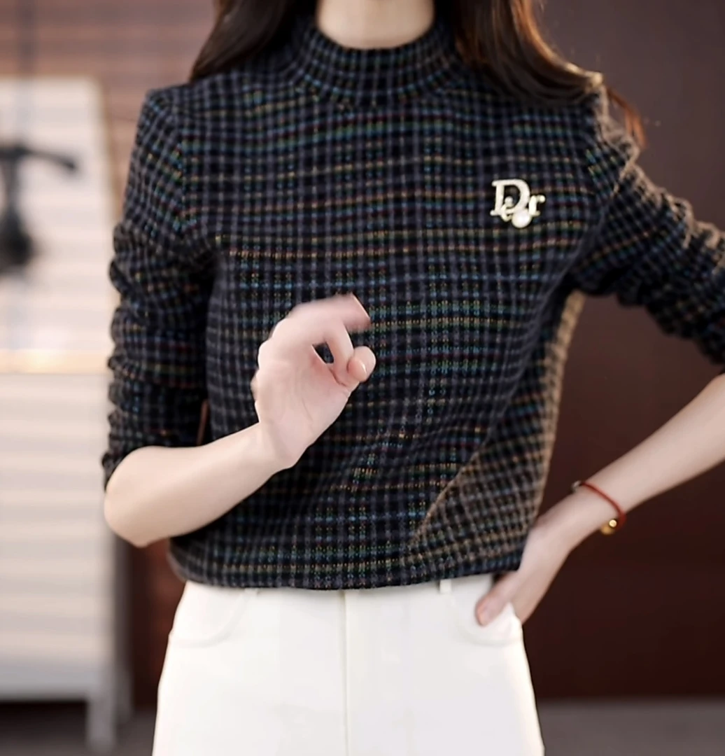 【送运费险】【送胸针】杭州原版正品2025秋冬气质显白加厚长袖上衣