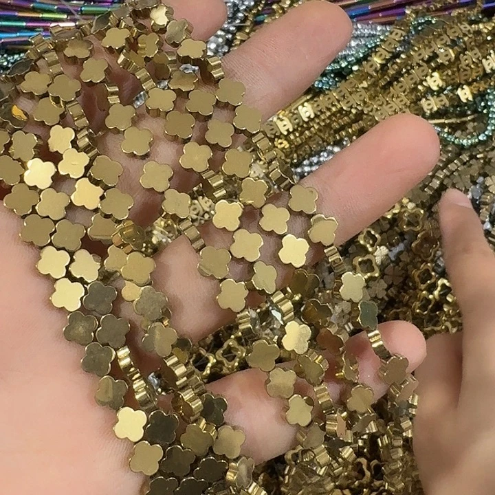 玛瑙/玉髓合金珠宝半成品一条6mm金色四叶草