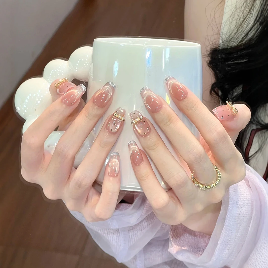 [金粉世家]手工穿戴甲小香风波点蝴蝶结法式猫眼名媛风甲片氛围感