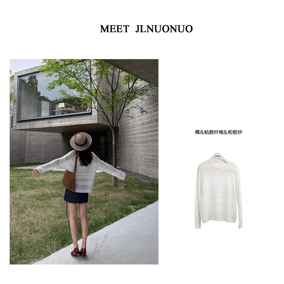 JLNUONUO   白桦林镂空大圆领棉线和纸纱针织长袖