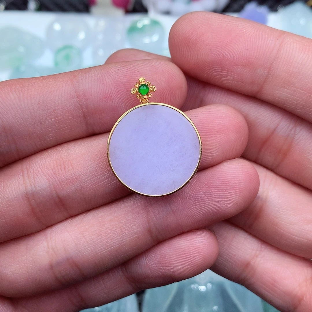 翡翠吊坠(不含链)18K金镶嵌