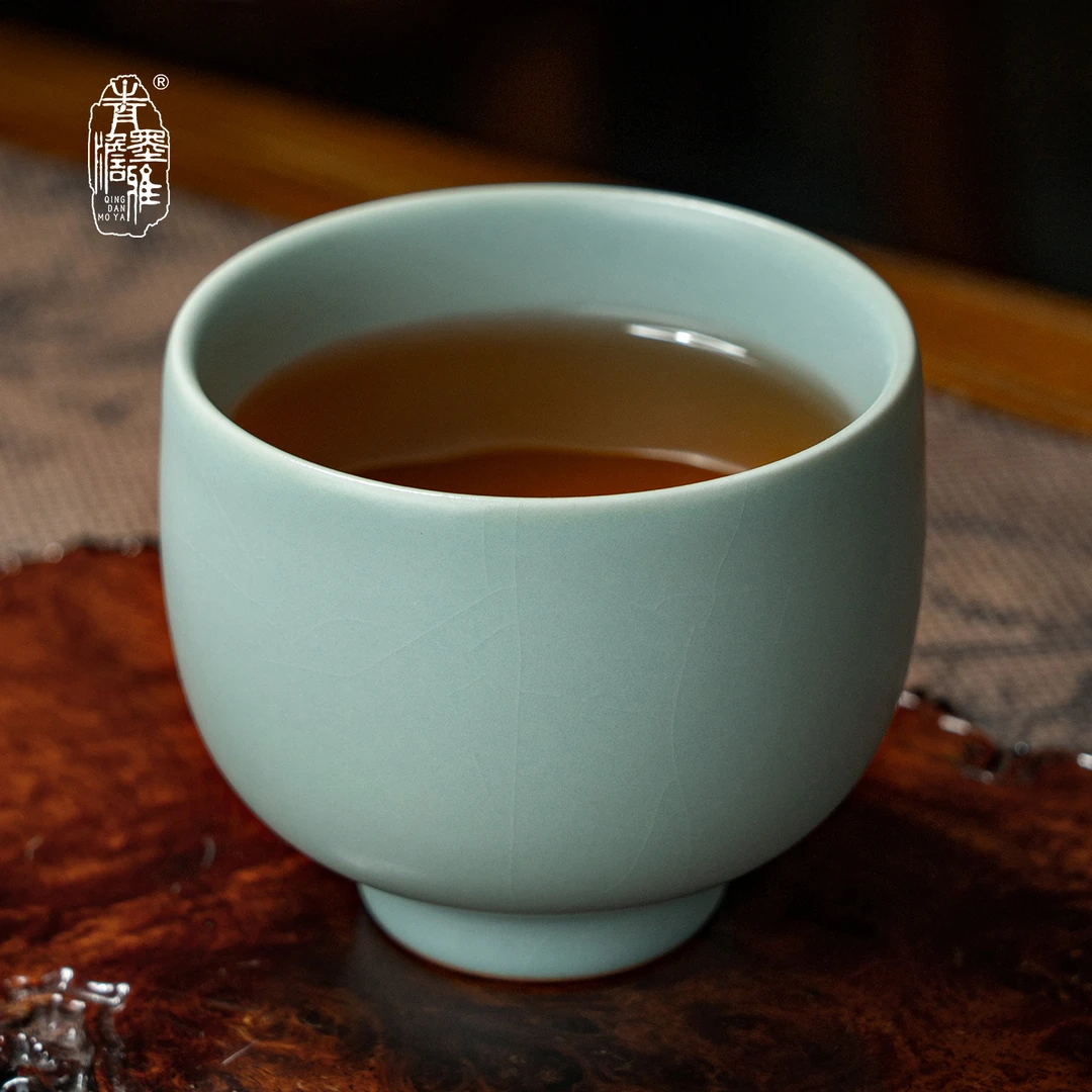 青澹墨雅汝窑空明杯手工主人杯景德镇陶瓷复古大茶杯青瓷中式礼品