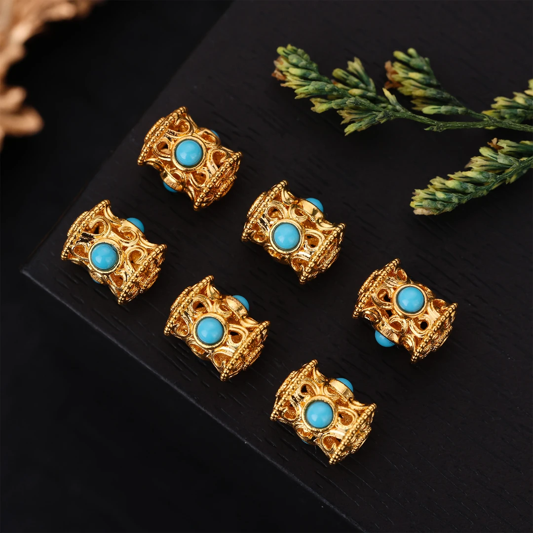 顺-风发货【来福工厂】18k金精工豪镶天然绿-松祥云小蛮腰桶珠隔珠