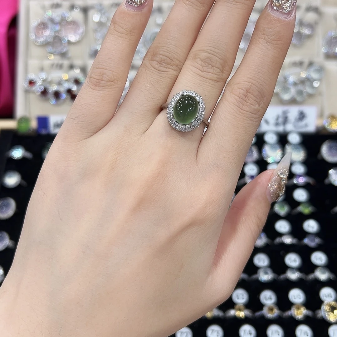 蛇纹石玉银S925镶嵌戒指