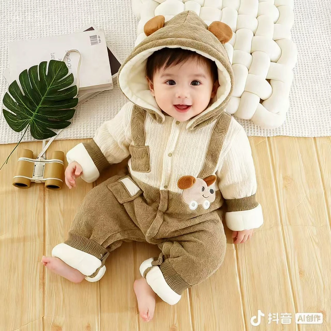 加厚婴儿连体衣280克夹棉加绒宝宝冬季连体衣婴儿外出服冬季厚款