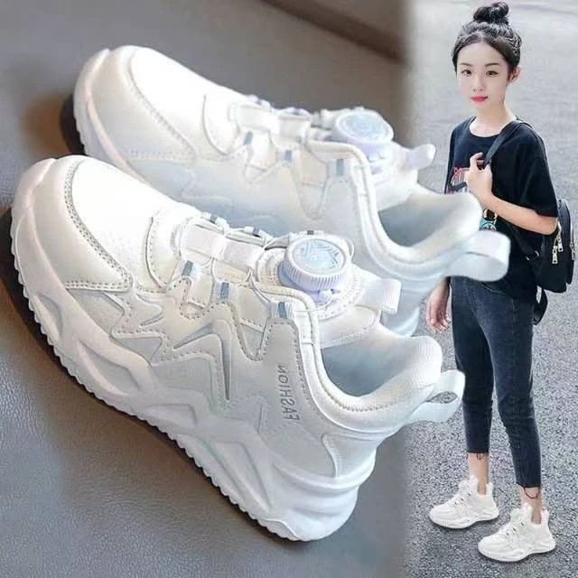 女童鞋运动鞋春秋新款儿童小白鞋旋转纽扣老爹鞋潮女孩休闲儿童鞋