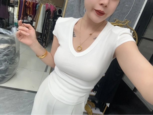 【相老板】精选新品-8858-夏季V领收腰显瘦短袖上衣