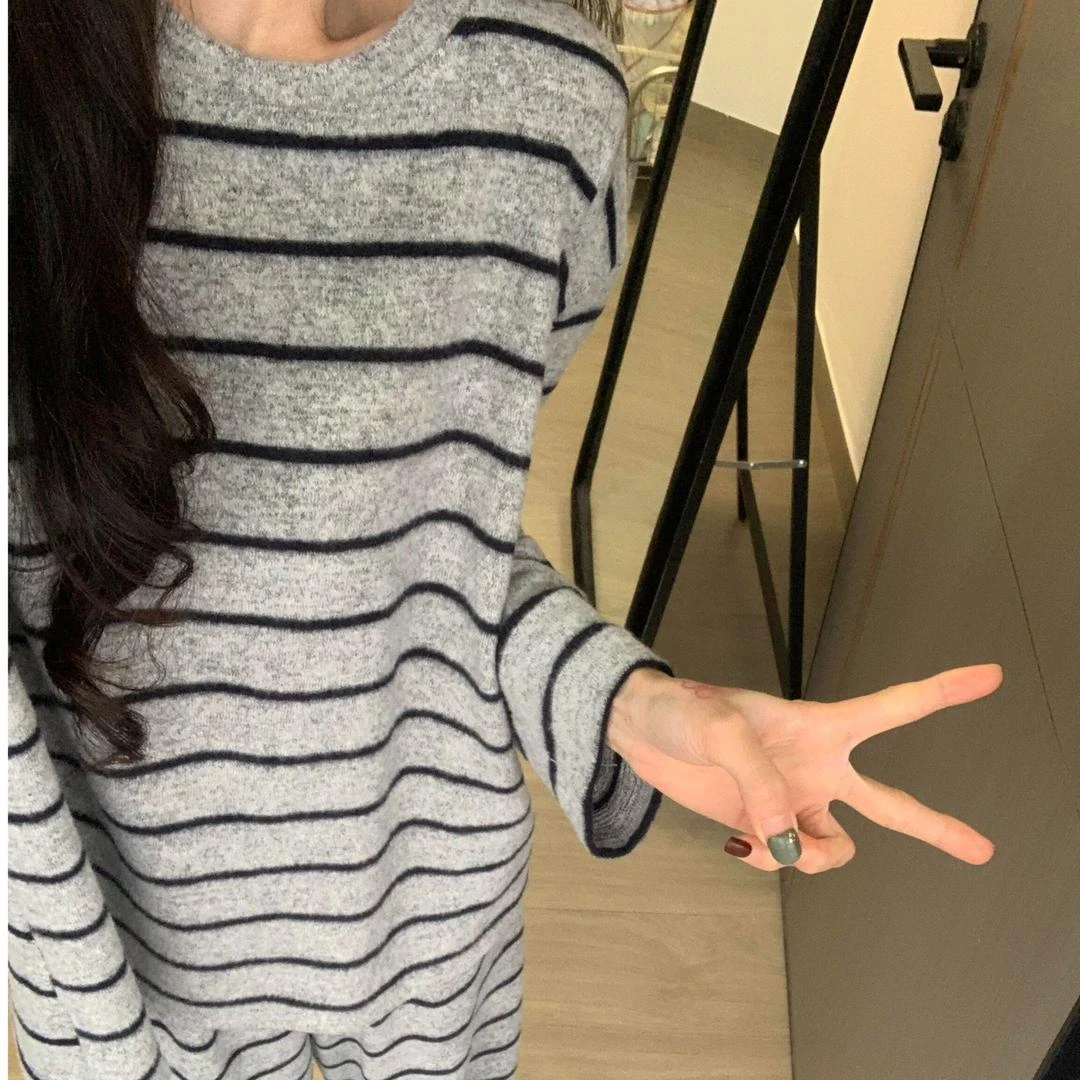 简约条纹睡衣女春秋季新款舒适透气家居服长袖长裤两件套装可外穿