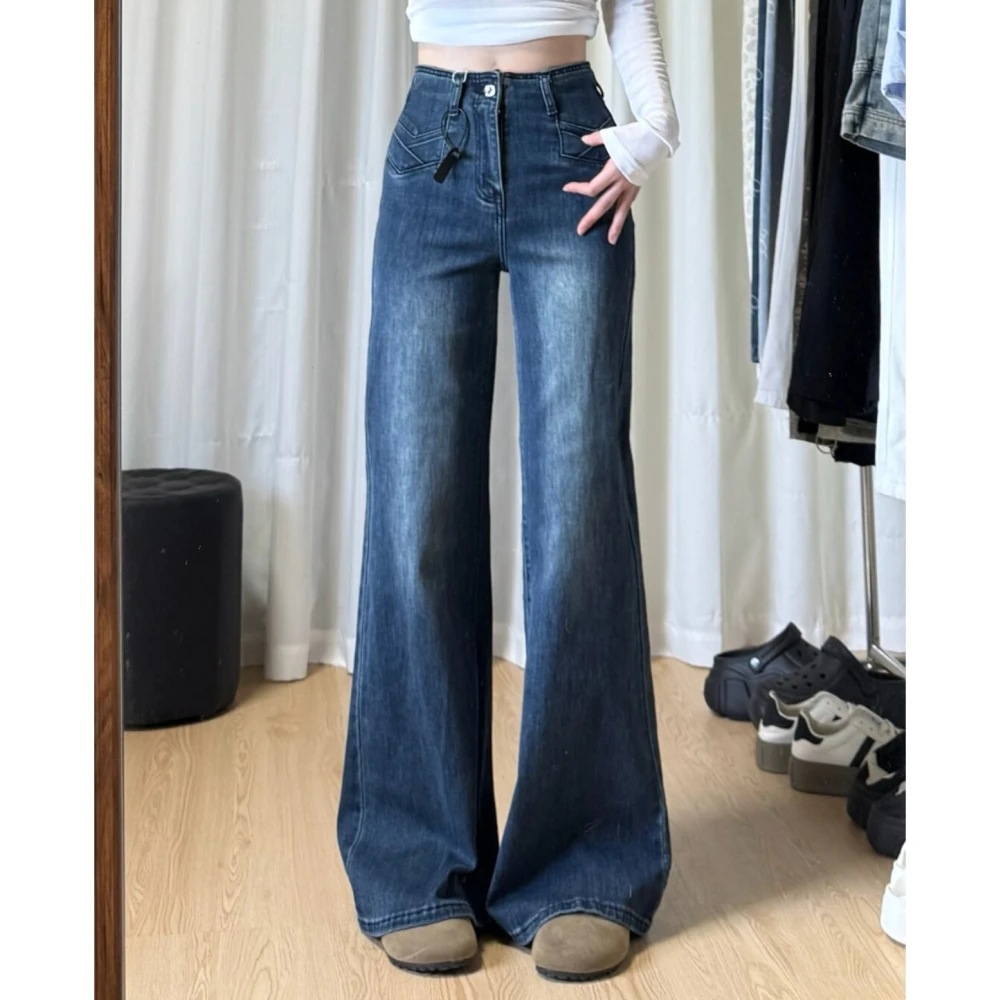 美式复古小众微喇牛仔裤女2025秋季新款高腰垂感显瘦阔腿喇叭裤子