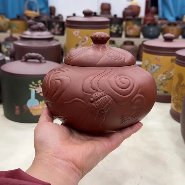 紫砂茶叶罐鱼化龙罐