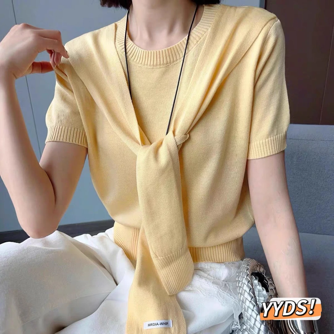25夏季新款韩系设计披肩短款显瘦短袖温柔风淑女百搭针织衫5A167