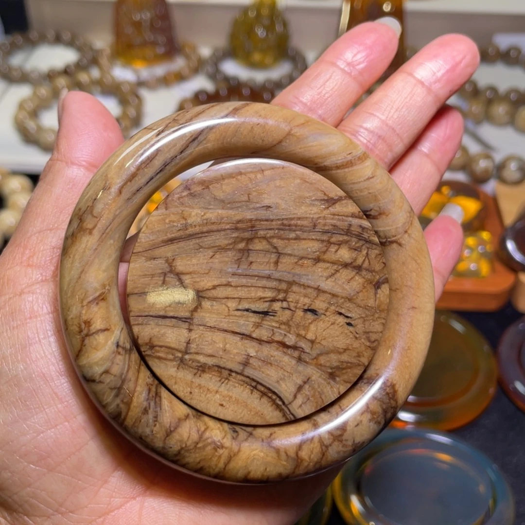 未镶嵌琥珀手镯天然缅甸缅甸琥珀青花瓷根珀圆条手镯60圈口手镯
