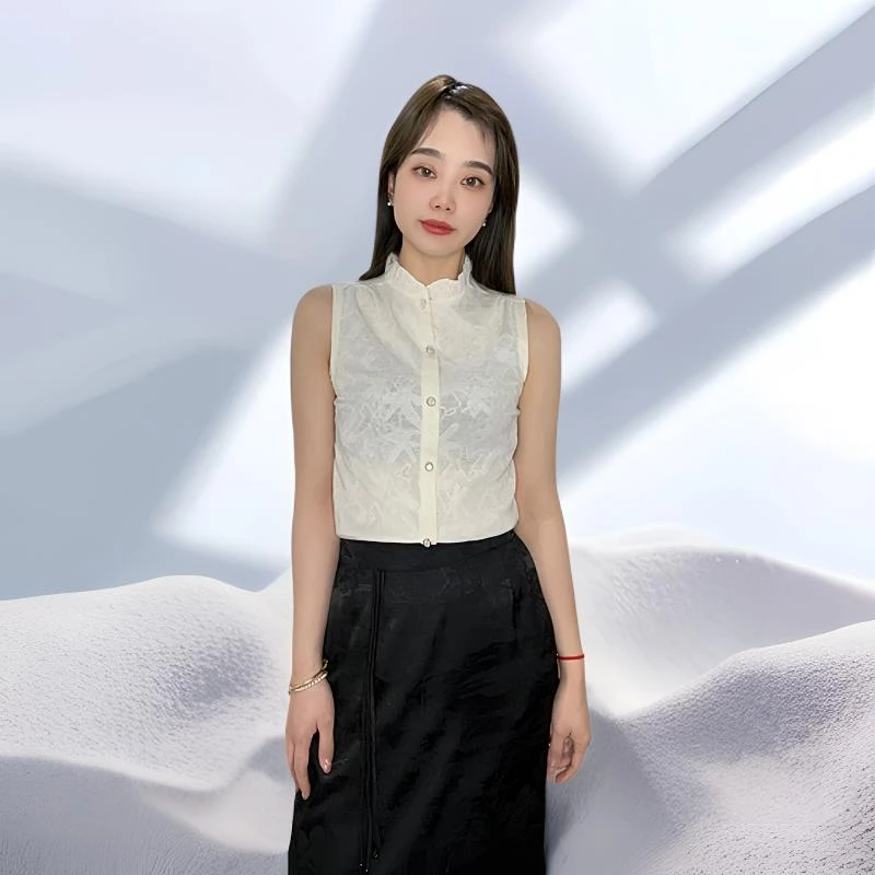 夏季无袖针织衫薄款女背心白色时尚上衣宽松洋气镂空打底百搭气质