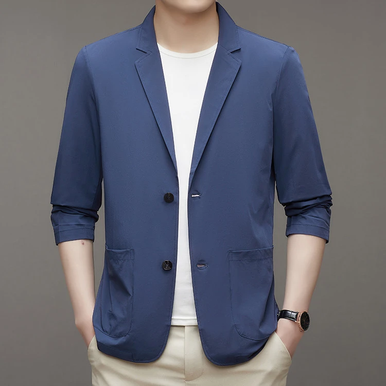 男装防晒西服有里袋西装领男士夏季休闲薄款高档轻薄宽松纯色西装