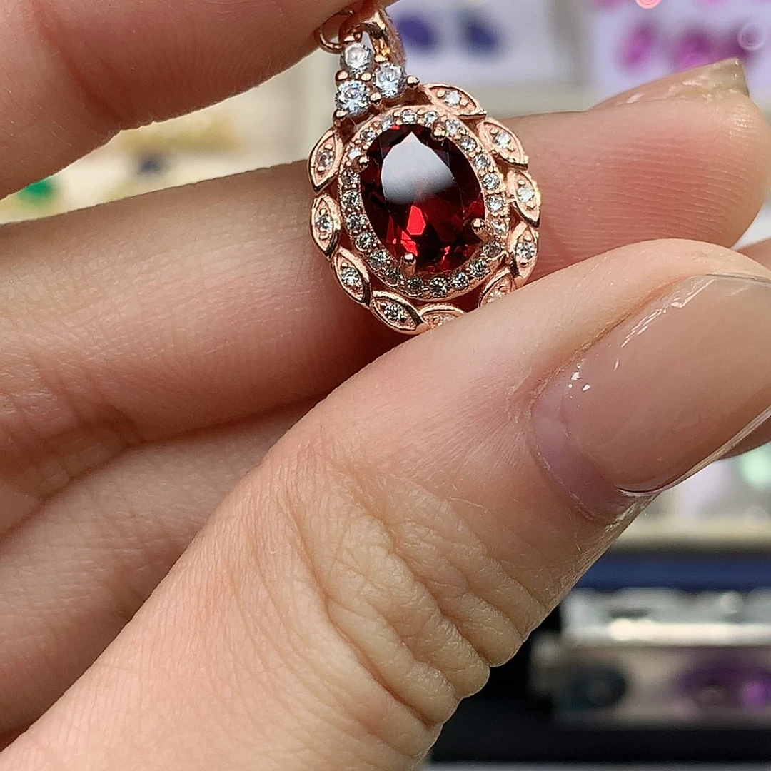 石榴石银S925镶嵌颈饰