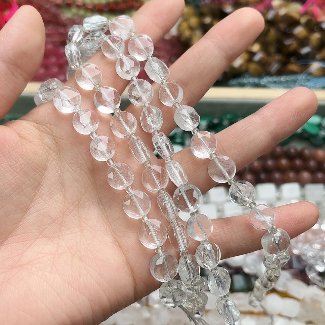 玛瑙/玉髓未镶嵌珠宝半成品卡十白水晶圆饼切一条