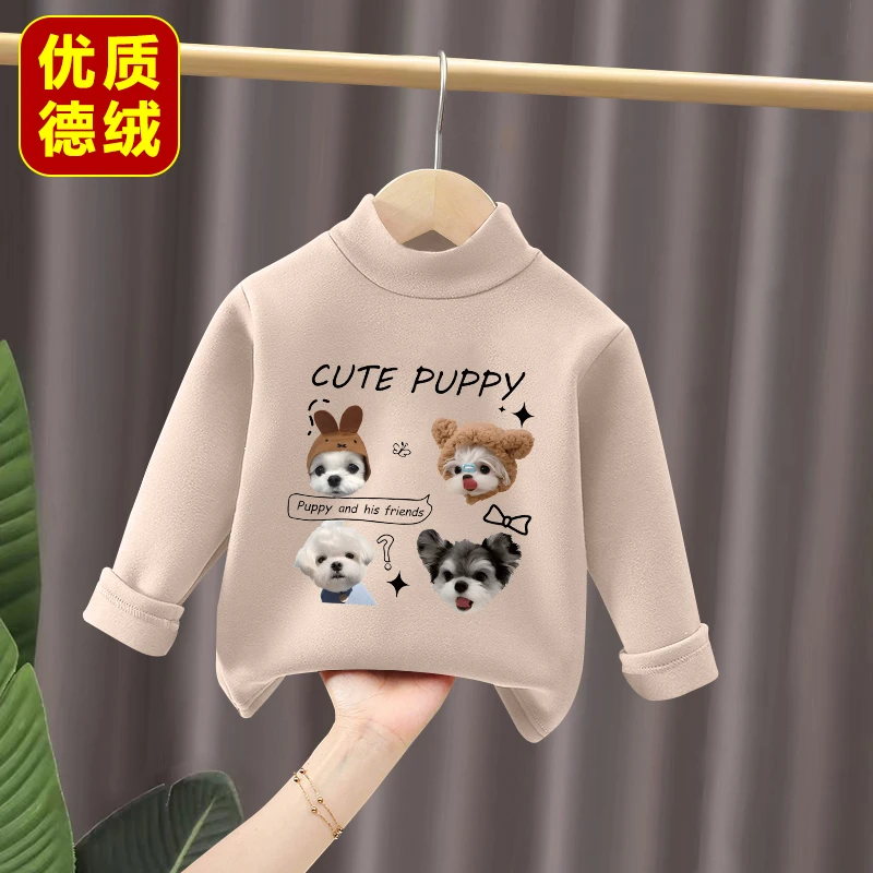 男童防寒德绒打底衫秋冬新款半高领双面保暖长袖T恤百搭爆款