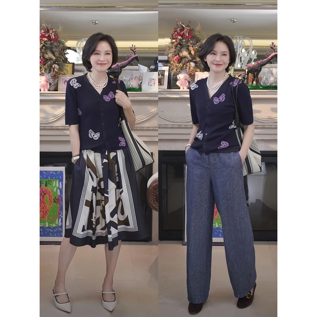 我是摩羯 D家彩蝶小衫 60支曲珠纱线提花秋半袖针织开衫空调衫