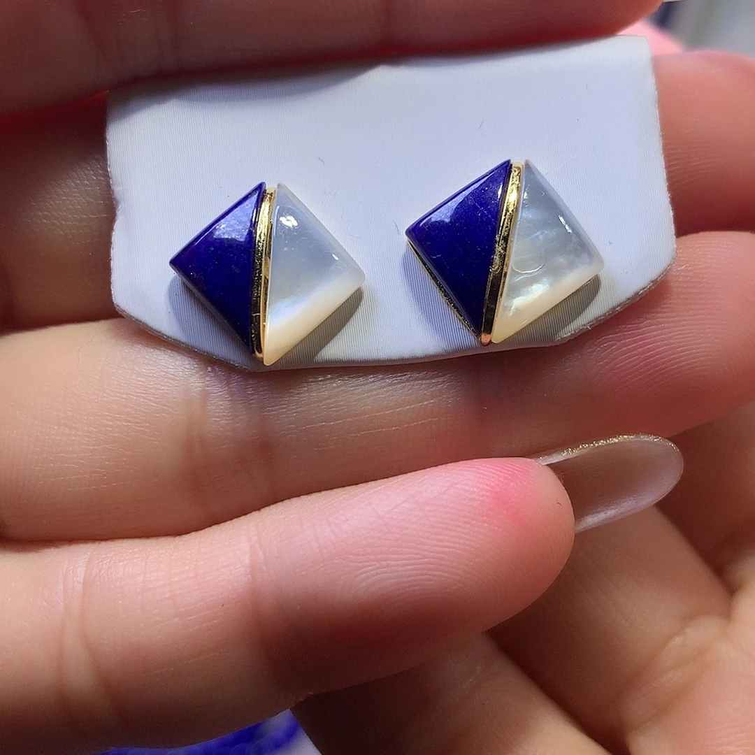 青金石银S925镶嵌耳饰