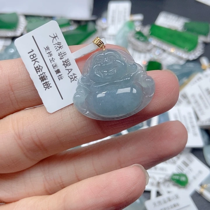 翡翠18K金镶嵌吊坠(不含链)