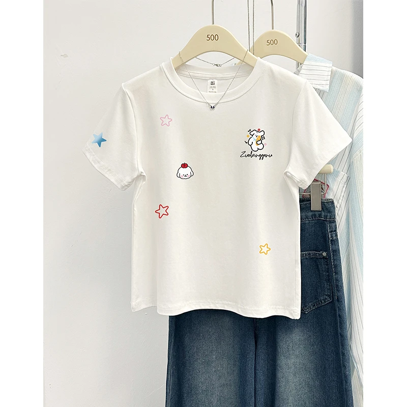 韩版正肩大码短袖t恤女夏季新款洋气印花圆领胖mm显瘦穿搭上衣ins