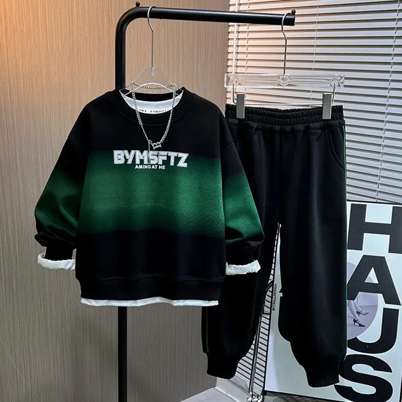 男童加绒卫衣套装2025新款儿童春秋季运动潮帅气男孩中大童洋气