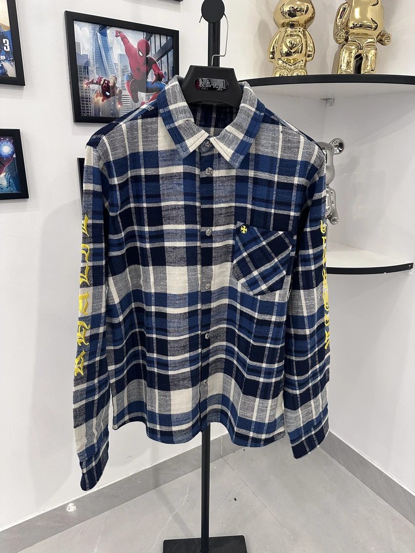 蓝色格子刺绣衬衫早春男女同款EP2269