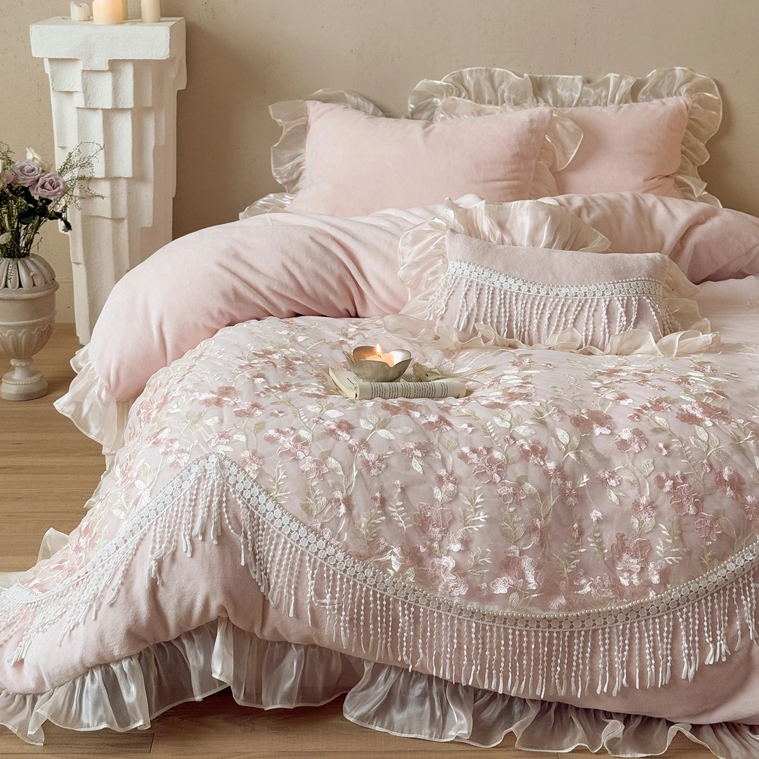 2025新款秋冬高克重牛奶绒工艺款四件套珊瑚绒加厚加绒双面主卧冬