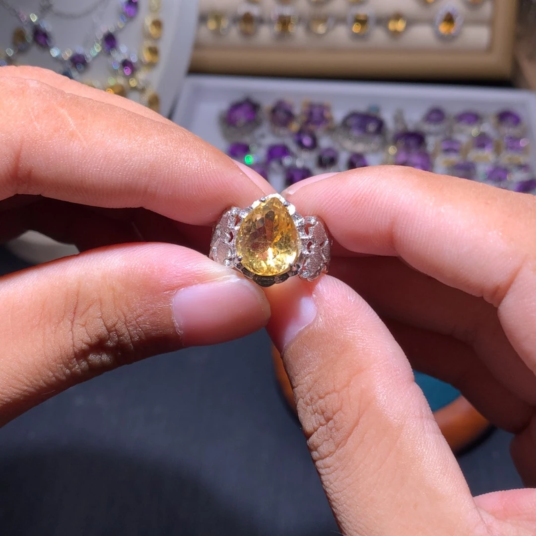 黄晶戒指银S925镶嵌柳*.戒指