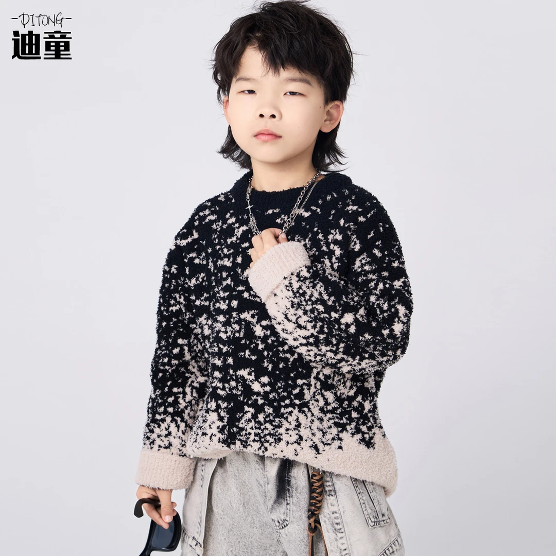 浪漫星空儿童毛衣圆领打底衫保暖童装加绒加厚男童冬季宝宝针织衫